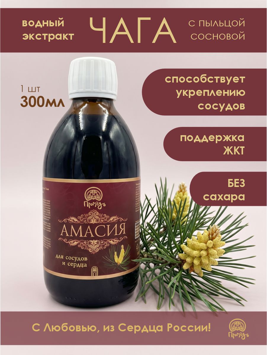Амасия Водный настой чаги "Амасия" с пыльцой сосновой 300 мл — изображение 1